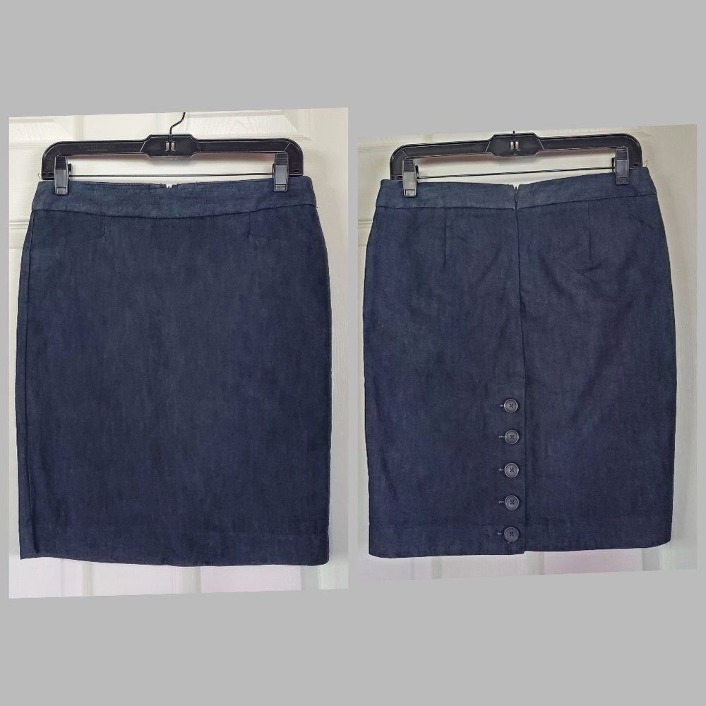 Express Design Studio Blue Denim Pencil Mini Skirt W/Pocket Size 0 Stretch